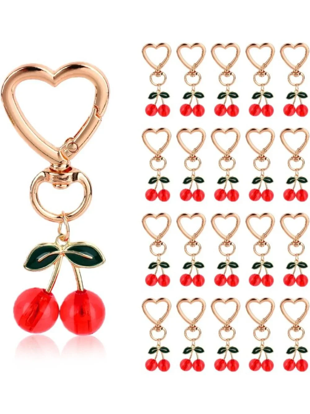 20 Cherry Keychains - Cute Bag Charms for Handbags, Purse, Car Keys & Gifts